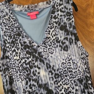 Sunny Leigh Light Blue and Black Leopard Pleated V-Neck Tank